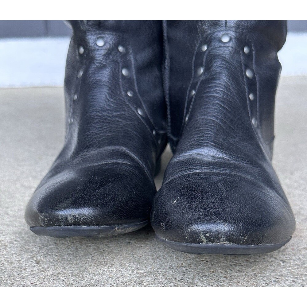 Born Women's Black Leather Tall Riding Boots Studded Trim Side Zip US 10 - Picture 4 of 14
